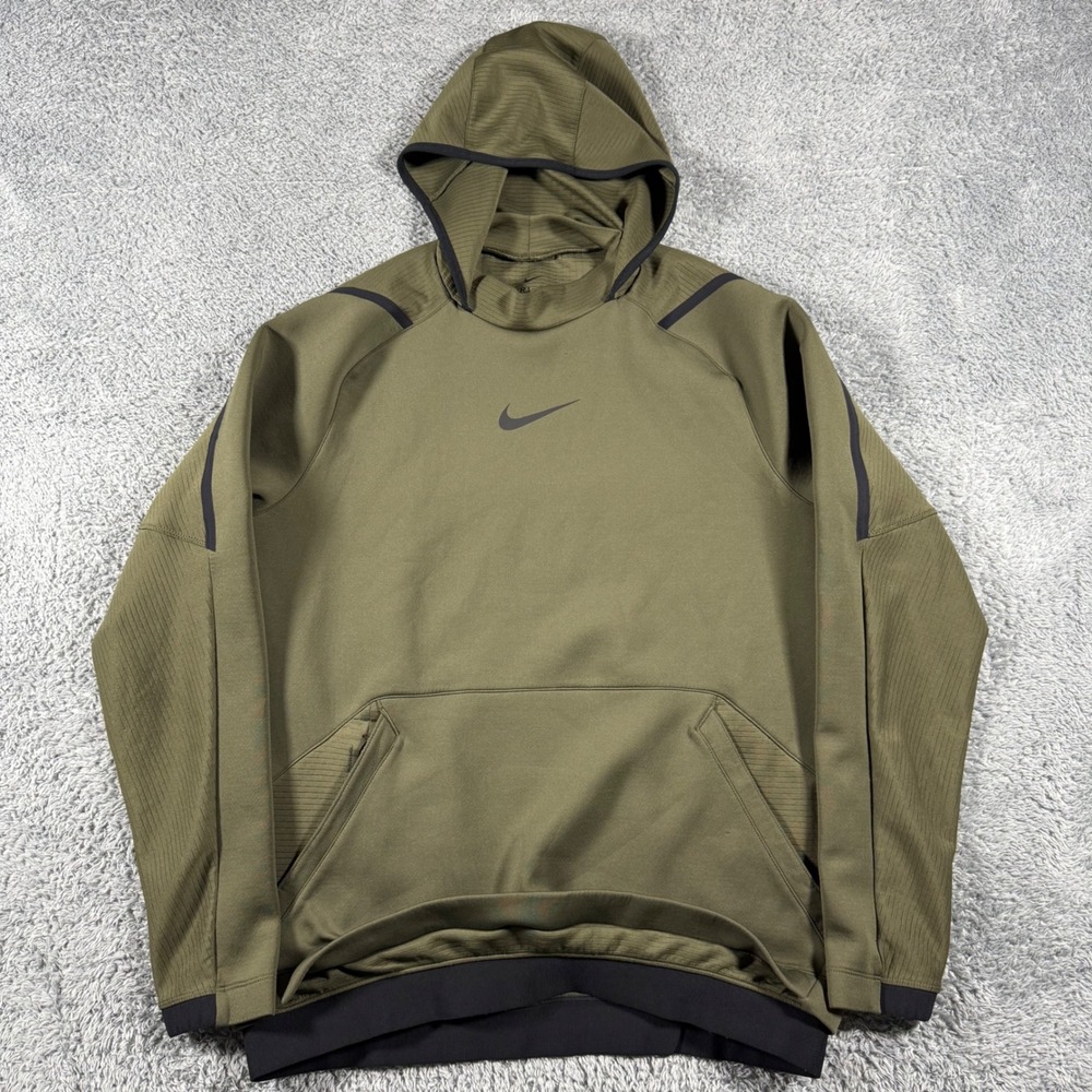 Nike Pro Dri-FIT Performance Hoodie Mens Medium Olive Green Pullover Training